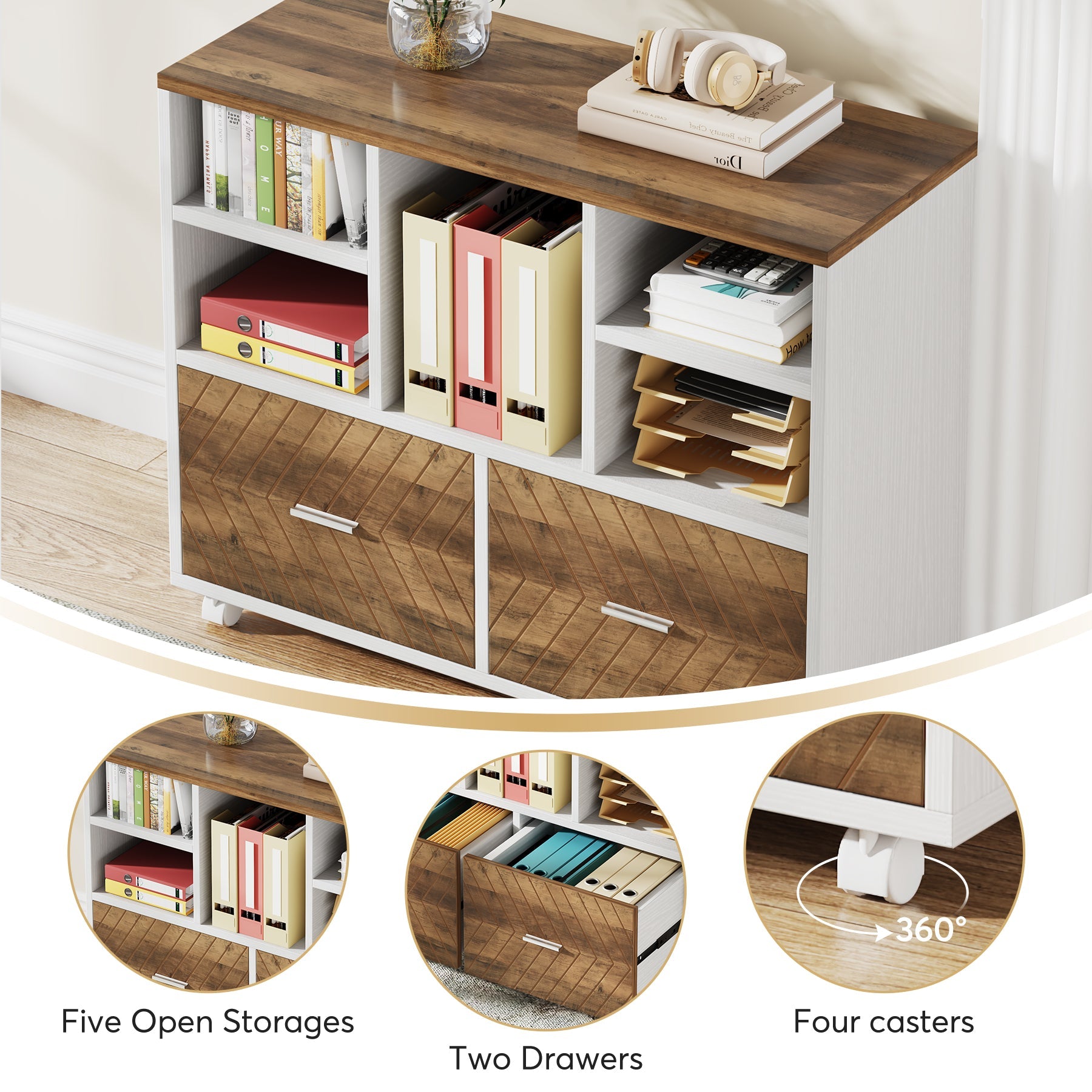 L-Shaped Executive Desk, 63" Computer Desk with Mobile File Cabinet Tribesigns